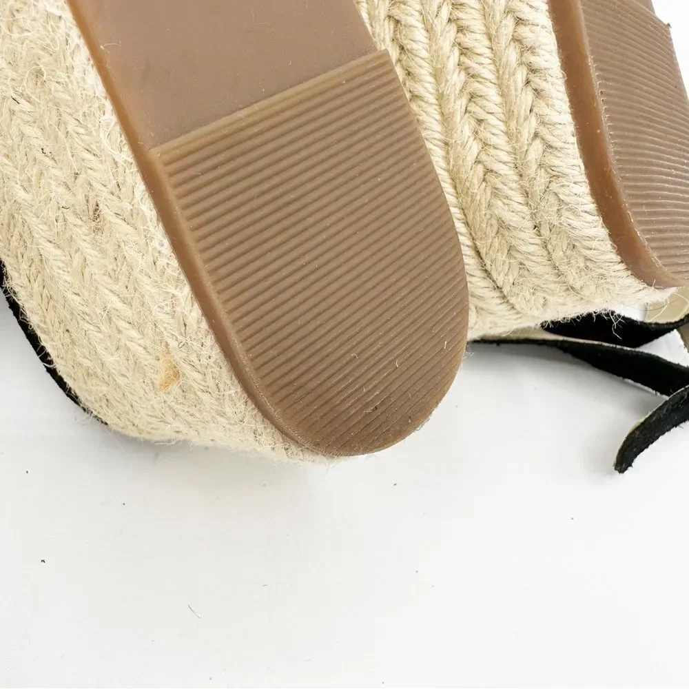 Sole Society Channing‎ Black Suede Ankle Strap Platform Espadrille Sandal 10M
